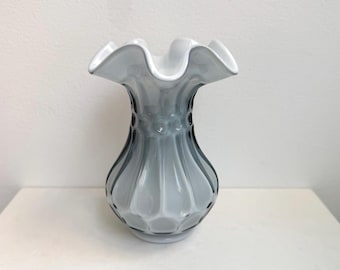 Fenton Cased Smoke Gray Glass Vase with Ruffle Top