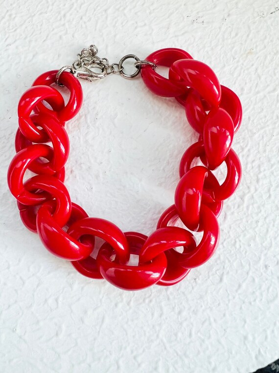 Chunky Red Chain Link Plastic Vintage Bracelet