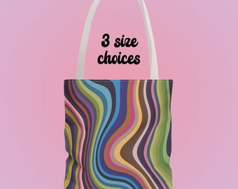 Bolso de mano con estampado ondulado retro, lindo bolso arcoíris estético, regalo de cumpleaños de la abuela de la madre maestra, bolso de fin de semana de la playa del viajero del libro de compras