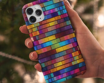 Étui rigide pour iPhone imprimé ton bijou en vitrail, étui de téléphone au design moderne, iPhone 16 15 14 13 12 Samsung 24 Google 8, cadeau amusant pour elle