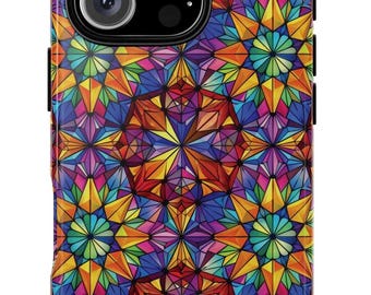 Kaleidoscope Stained Glass Print Phone Case, Protective iPhone 16 15 14 Plus Pro Max Mini, Gift for Mom Grandma Sister Google Samsung Galaxy