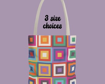 Bright Retro Design Tote Bag, Trendy gift for Mother Grandma Teacher Birthday, Shopping Book Commuter Beach Weekend Overnight Bag, 3 sizes