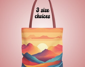 Western Sunset Tote Bag, Teacher Mothers Day Birthday Gift, 3 sizes for Shopping Books Commuters Beach Weekend Overnight Bag, Teen Gift