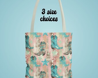 Western Cowgirl Boots Tote Bag, Teens Bachelorette Mothers Day Teacher Gift, Shopping School Book Commuter Beach Weekend Overnight Bag