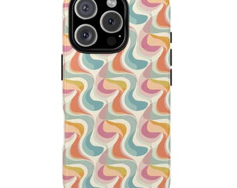 Retro Groovy iPhone 16 Case, Vintage Pastel Print Cool Samsung Google Phone Case, Protective Tough Case iPhone Pro Plus 15 14 13 12 11 Gift