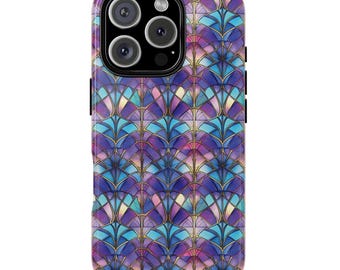 Étui pour téléphone vintage à imprimé vitrail Art déco, iPhone 16, Galaxy Google Pixel, double couche de protection, iPhone 15 14 Plus Pro Max 13 12 11 X