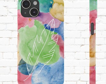 Coque de portable fine à imprimé plumes aquarelle iPhone 15 14 Plus Pro Max 13 12 11 Pro Max Mini XR XS X 7 8 Plus Slim