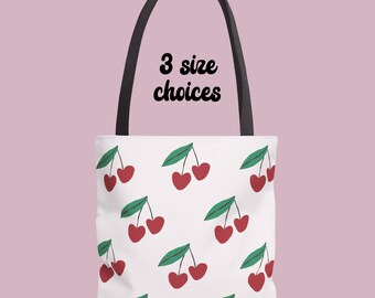 Sac fourre-tout coquette tendance coeurs de cerises, cadeau pour un anniversaire d'ado, enseignante, infirmière, fête des mères, cartable, fond extensible durable