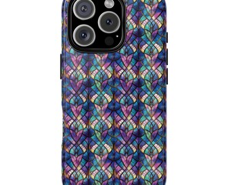 Étui pour iPhone 16 Galaxy Google Pixel avec vitrail vintage, protection double couche, iPhone 15 14 Plus Pro Max 13 12 11 XR XS X, Art déco