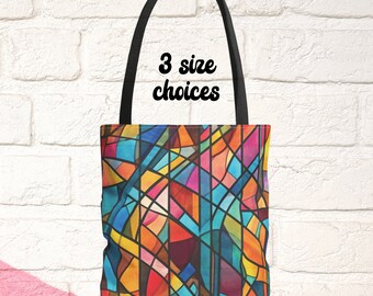 Bolso de mano con estampado artístico de vidrieras modernas, regalo de bolso de moda para mujeres mamá maestra, bolso de fin de semana de playa para viajeros de libros de compras, duradero de 3 tamaños