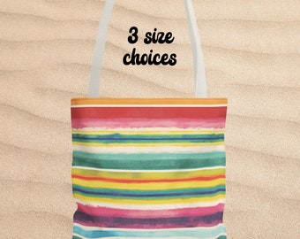 Playful Painted Print Striped Tote Bag, 3 sizes for Shopping School Books Commuters Beach Weekend Overnight Bag, Teachers Mothers Teens Gift