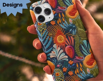 Floral Cottagecore Embroidery Look iPhone Slim Case, iPhone 15 14 Plus Pro Max 13 12 11 Pro Max Mini XR XS X 7 8 Slim, Sewing Gift for Her