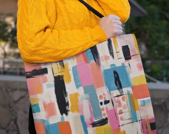 Bolso de mano con estampado de arte moderno, bolso estético artístico de moda, regalo para amante del arte maestra mamá abuela, libro de compras Commuter Beach bolsa de fin de semana