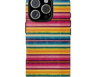 Bright Striped Serape Print Phone Case, Western Aesthetic design case, iPhone 16 Google Samsung cases, Friend Teen Birthday, Cool Cute Phone
