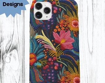 Cottagecore Floral Broderie Print iPhone Slim Case, iPhone 15 14 Plus Pro Max 13 12 11 Pro Max Mini XR XS X 7 8 Slim, Cadeau de couture pour elle