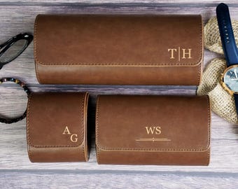 Gift For Him,Personalized Leather Watch Case,Leather Watch Case,Customized Travel Watch Box for Him,Travel Watch Case,Grooms Fathers Gift
