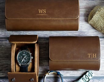 Leather Watch Case,Personalized Travel Watch Box for Him,Customized Leather Watch Case, Travel Watch Case,Grooms Fathers Gift, Gift For Him