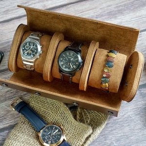 Gift For Him, Box For Men, Personalized Leather Watch Case, Groom Gift, Brown Travel Watch Box, Leather Watch Case Roll, Gift for husband