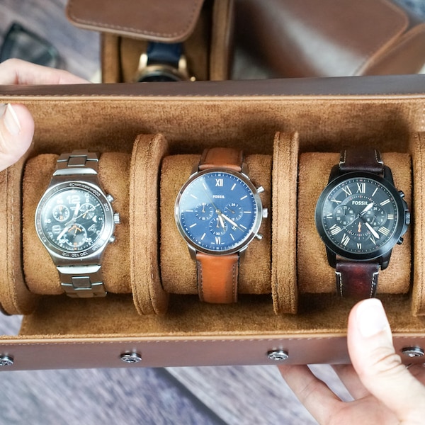 Customized Leather Watch Case, Watch Case,Personalized Travel Watch Box for Him,Travel Watch Case,Custom Fathers Gift, Gift for Groom