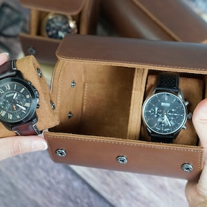 Gift For Him,Personalized Leather Watch Case, Watch Case For Men, Groom Gift, Brown Leather Travel Watch Box, Leather Watch Case Roll