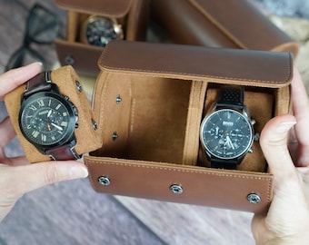 Gift For Him,Personalized Leather Watch Case, Watch Case For Men, Groom Gift, Brown Leather Travel Watch Box, Leather Watch Case Roll