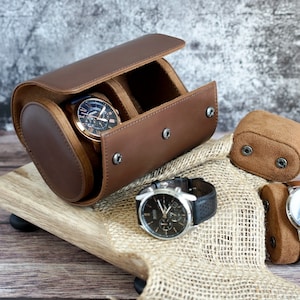 Personalized Leather Watch Case, Watch Box For Men, Brown Travel Watch Box, Gift For Him, Leather Watch Roll, Groom Gift, Thanksgiving Gift