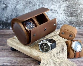 Gift For Him, Leather Watch Case, Watch Box For Men, Brown Travel Watch Box, Leather Watch Roll, Groom Gift, Thanksgiving Gift for him