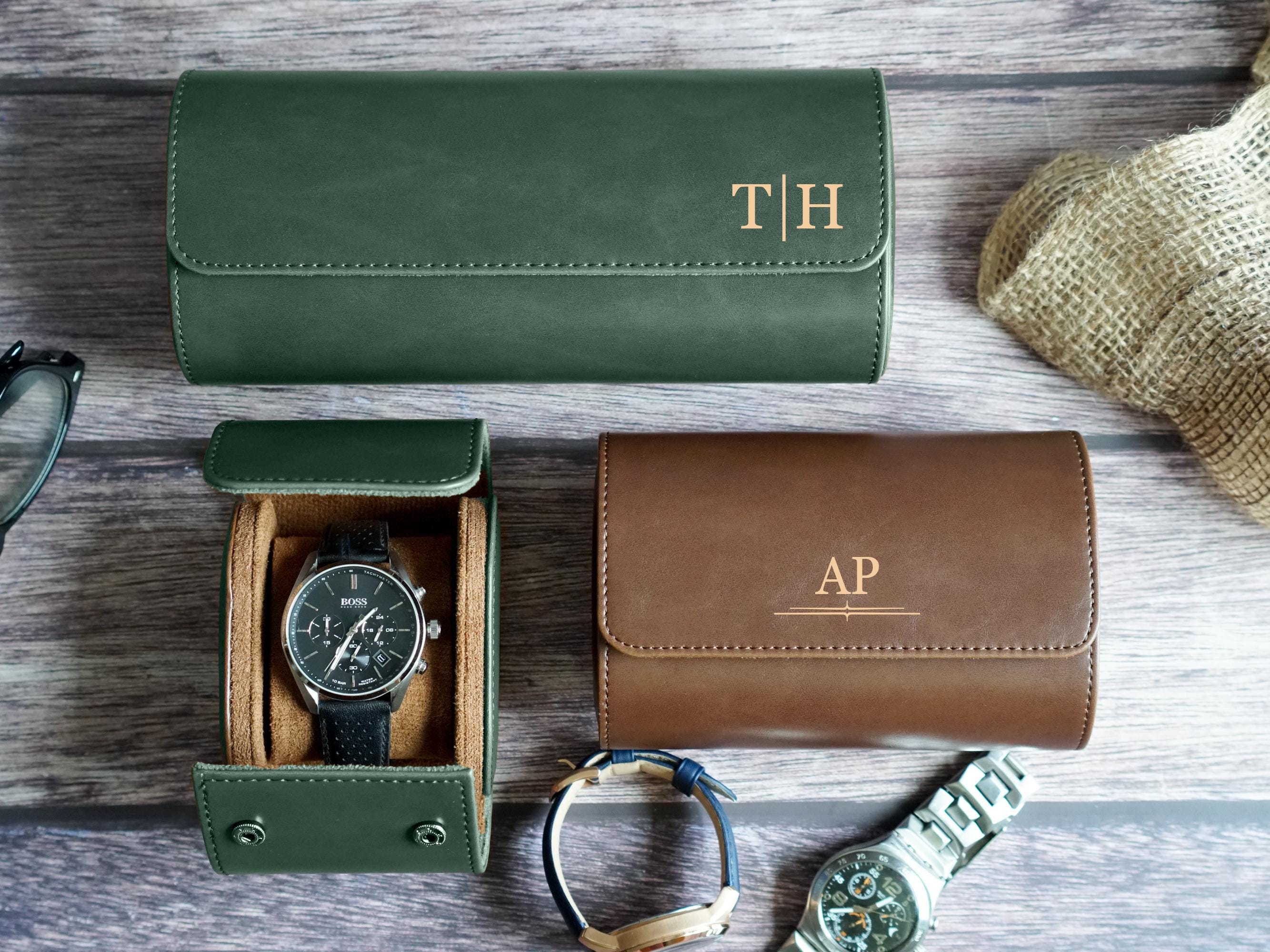 Personalized Travel Watch Box for Him,Leather Watch Case,Customized Leather Watch Case, Travel Watch Case,Grooms Fathers Gift, Gift For Him