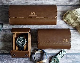 Customized leather organizer, Personalized leather organizer for Him, Watch roll storage Case, Perfect gift for collectors,Luxury watch case