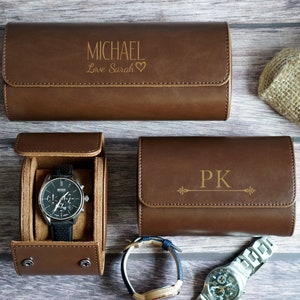 Gift For Him, Box For Men, Personalized Leather Watch Case, Groom Gift, Brown Travel Watch Box, Leather Watch Case Roll