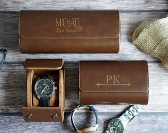 Scatola porta orologi in pelle personalizzata, scatola porta orologi in ecopelle, astuccio arrotolabile per 3 orologi, regalo per testimoni di nozze, custodia da viaggio per orologi, regali di compleanno