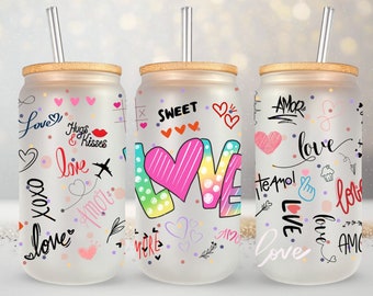 Sweet Love Glass Can Tumbler, UV DTF Wrap, 16oz Libbey Glass