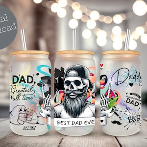 Dad Gift Idea: Trendy Skull Wrap - Best Dad Design, Birthday Present, Father's Day Gift, Tumbler Wrap, 16oz Best Dad Glass Can Wrap,