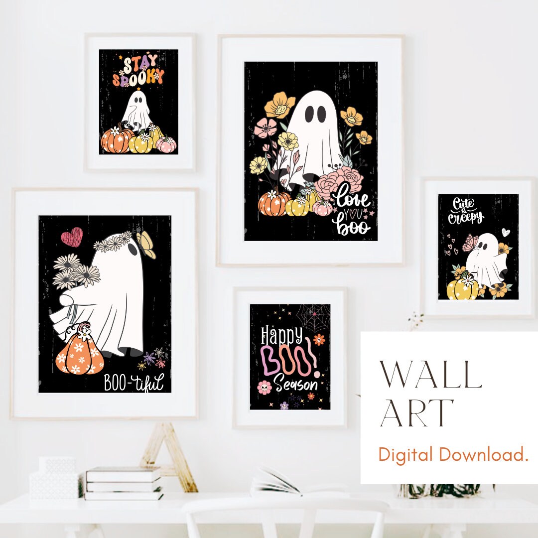 Cute Ghost, Spooky Halloween Printable Collection | Minimalist Fall Art ...