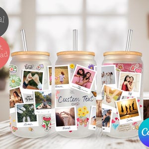 Ontwerp fotobeker 16 oz Libbey-glasfolie, libby-glasfolie, fotocollagesjabloon, gepersonaliseerde fotocollage, Moederdag/verjaardag