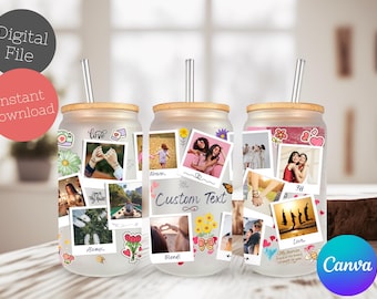 Ontwerp fotobeker 16 oz Libbey-glasfolie, libby-glasfolie, fotocollagesjabloon, gepersonaliseerde fotocollage, Moederdag/verjaardag
