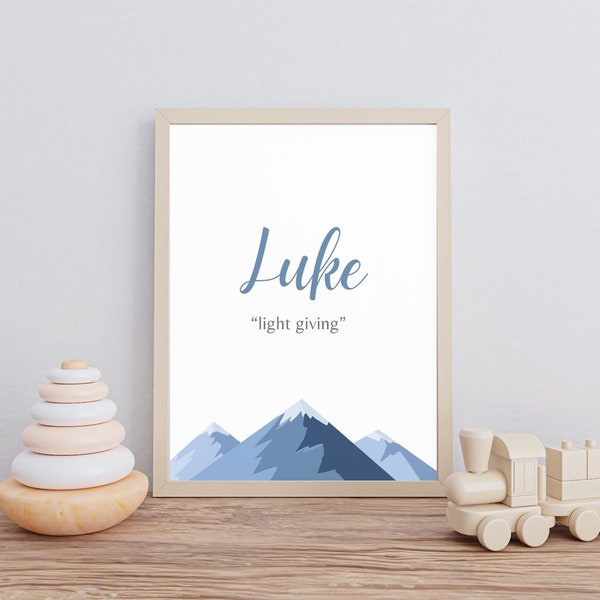 Custom Name Meaning Sign Blue Mountain Digital Download Printable Nursery Wall Art Gift