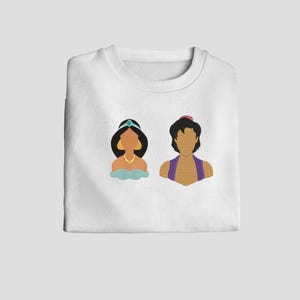 Sweat brodé Jasmine et Aladdin | Ras du cou brodé | Sweat-shirt | Cadeau pour femme | Sweat à capuche brodé