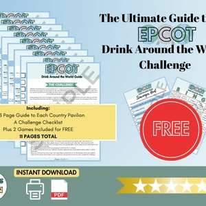 May include: A printable guide to the EPCOT Drink Around the World Challenge. The guide includes an 8-page guide to each country pavilion, a challenge checklist, and two free games. The guide is available for instant download.