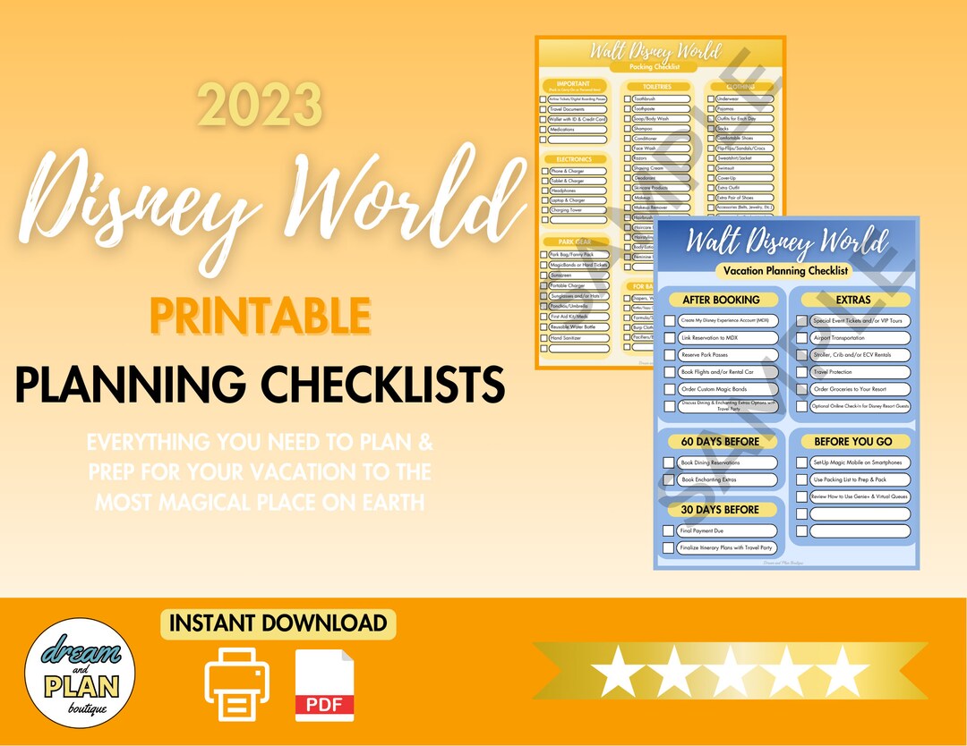 2023 WDW Vacation Planning Checklist, Packing Checklist, Instant ...