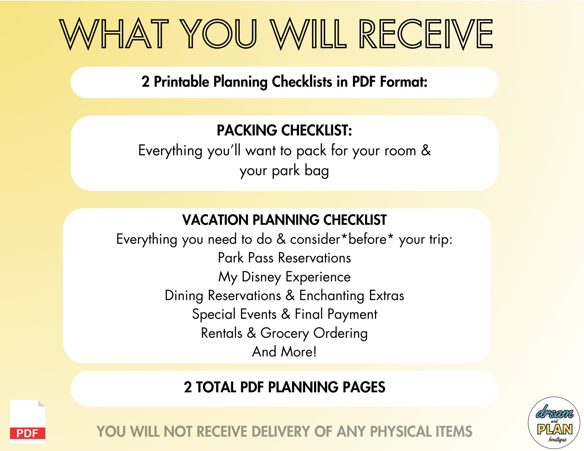 2023 WDW Vacation Planning Checklist, Packing Checklist, Instant ...