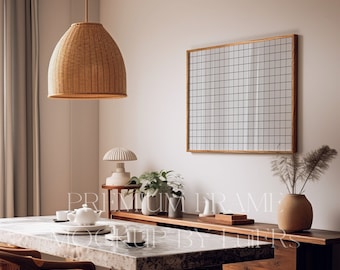 One Single Wood Frame | Scandinavian Frame Mockup DIN A Ratio: Gallery Frame Template, Horizontal Frame on the Warm Interior.