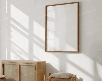 Wood Frame Mockup: Vertical 50x70, 5x7, Wall Art (PSD, JPEG)