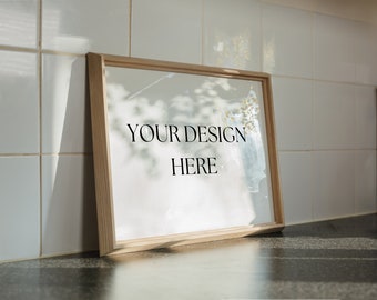 4x5 Oak Frame Mockup | Horizontal PSD Template (Digital Download)