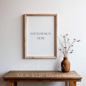 Single Rustic Oak Wood Thick Frame Mockup | Vertical Frame Mockup | Digital Print Wall Art Mockup.