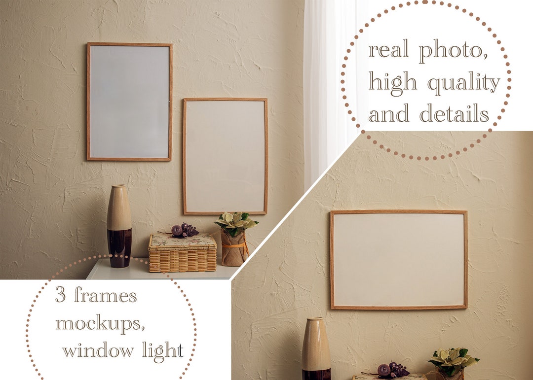 3 Frames DIN A3 Wood Frame Mockup for Photoshop | Moody Lighting PSD ...