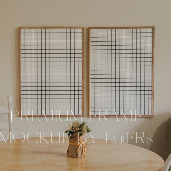 Two 50x70cm DIN Frames in Warm Interior | Warm Oak Frame Mockup for Artwork and Digital Prints | PSD Digital Download, Vintage Frames.