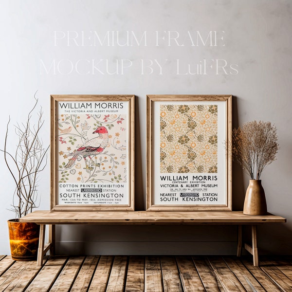 Set of 2 Double Rustic Art Frame Mockups | Rustic Interior Lighting | Living Room Print Display | PSD and JPG Files.