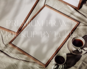 Din A3 Two Wooden Frames | Vintage Frame Mockup | Warm Interior Photography Scene | Natural Light | Digital Download.