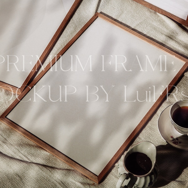 Din A3 Two Wooden Frames | Vintage Frame Mockup | Warm Interior Photography Scene | Natural Light | Digital Download.